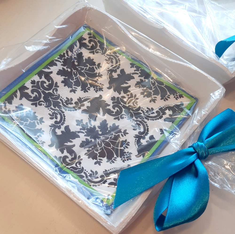 Floral Cocktail napkin & tray set, paper napkin holder, cocktail napkin box